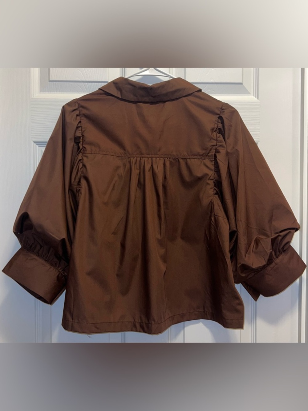 Small Entro Chocolate Brown Puff-Sleeve Cotton Blouse - Picture 5 of 7